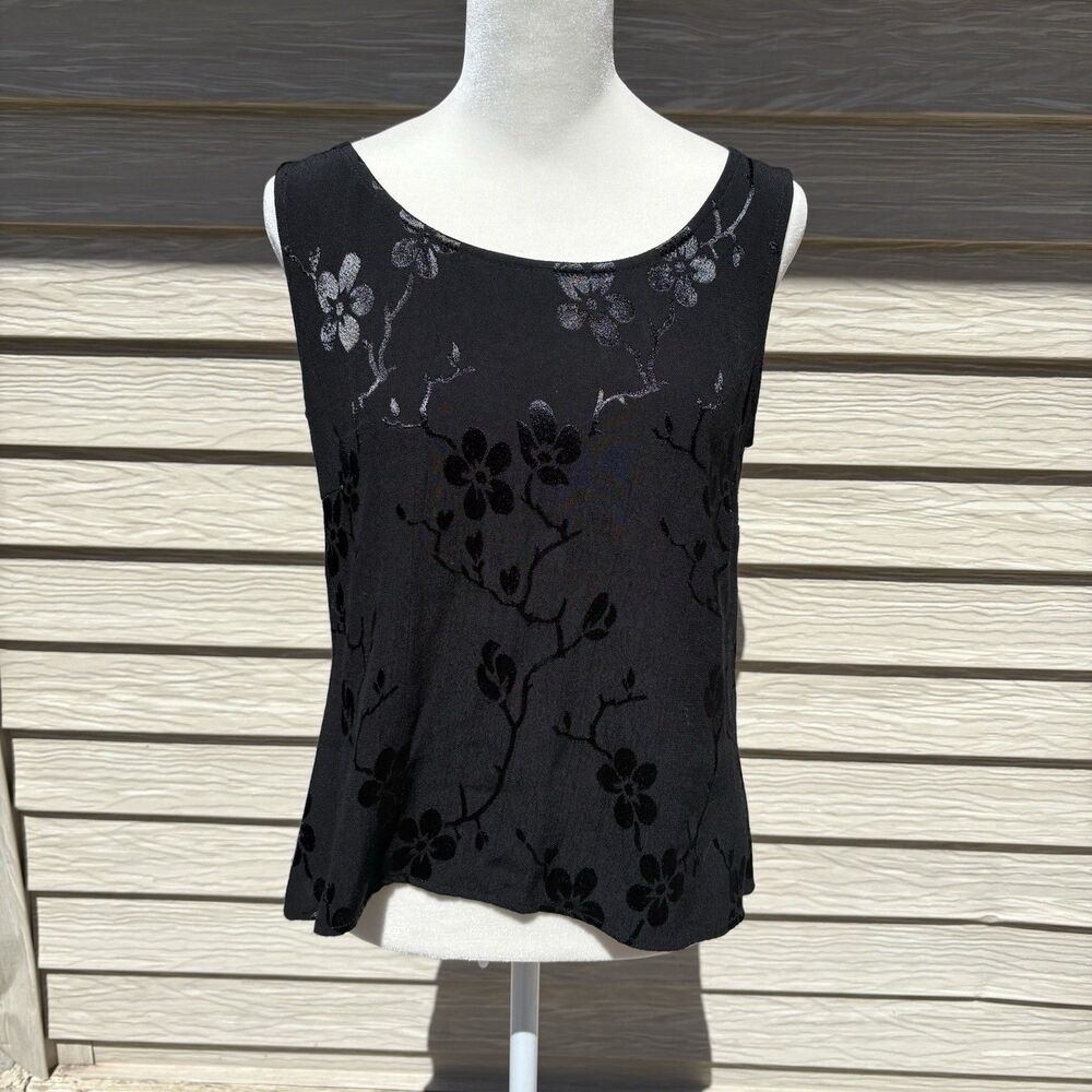 Vintage Spencer Alexis Floral Sleeveless Tank Top Medium Whimsigoth Black 90